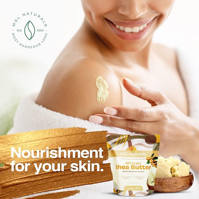 MGL Naturals Raw African Shea Butter Ivory 1 lb, 100% Pure and Unrefined. Nourish and moisturize skin and hair. Use alone or DIY recipes. From Ghana, West Africa. (1 lb)