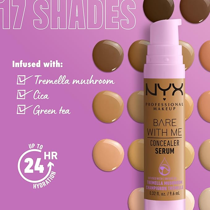 NYX PROFESSIONAL MAKEUP Bare With Me Concealer Serum, Concealer Makeup For Up To 24Hr Hydration - Vanilla