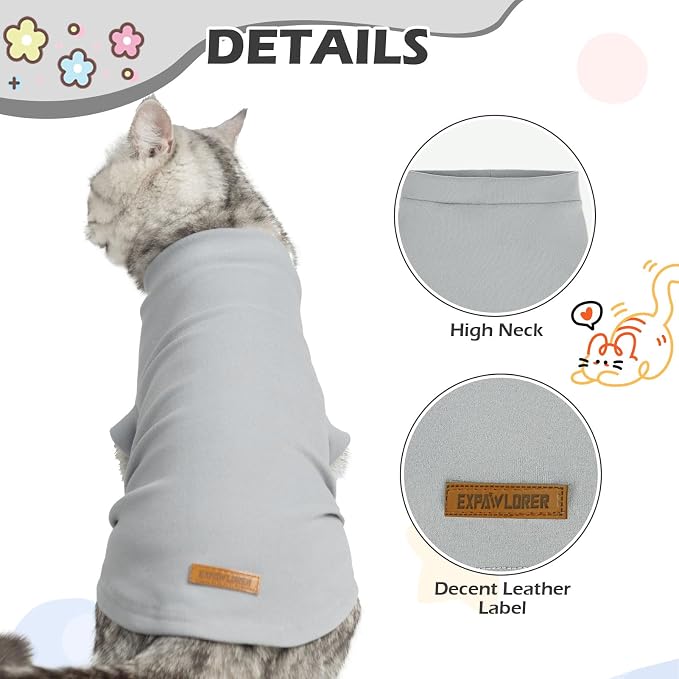 Cat Sweater Warm Fleece Pet Clothes for Cats Only | Soft Cat Vest Puppy Hoodie Coat, Fall Cold Winter Sweatshirt Pullover Clothing also for Small Dogs, Grey S