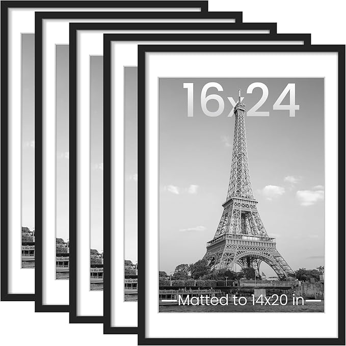 upsimples 16x24 Picture Frame, Gallery Wall Frames Set of 5, Black | Poster Frame Collage Wall Decor, 14x20 Picture Frame with Mat for Family, Baby, Hallway, Christmas