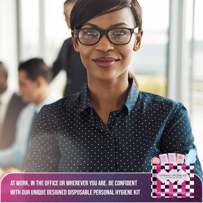 Menstrual Disc Kit with Pad – Single Pack | Convenient On-the-Go Period Essentials | Includes Pads, Feminine Wipes, and Hand Wipe for Complete Hygiene Care (Purple Checkers)