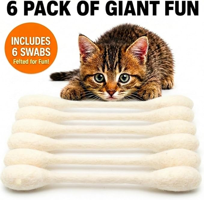 Glaciart One Swabs Cat Toys with Catnip - 6 Pk | Durable for Chew, Cute Cat Toys Interactive Kitty for Boredom, Exercise, & Play | Filled w/Organic Catnip for Anxiety & as Digestive Aid | Gift Idea