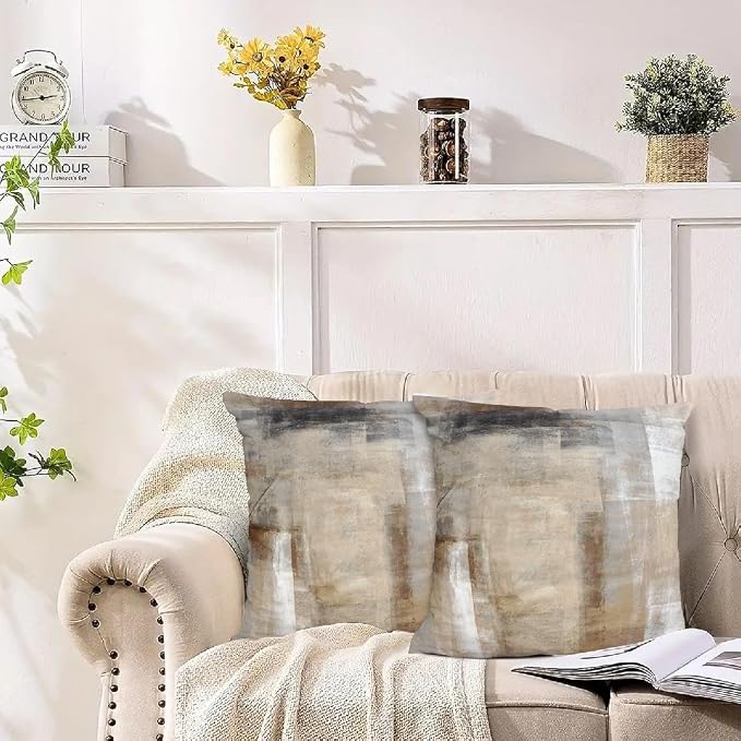 Throw Pillow Covers for Couch, 20x20 Inch, 2 Pack, Grey Beige | Decorative Throw Pillow Covers Cushion Covers for Couch Bedroom Sofa Living Room