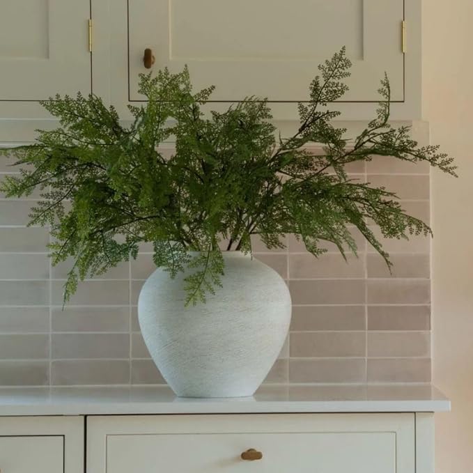 SilkSerenade Large Round Vase for Bedroom Kitchen Living Room Table, Contemporary Farmhouse Decorative Flowers Iron Vases, Rustic Earthy Japandi Wabi Sabi Modern Centerpieces (Brushed Round Large)