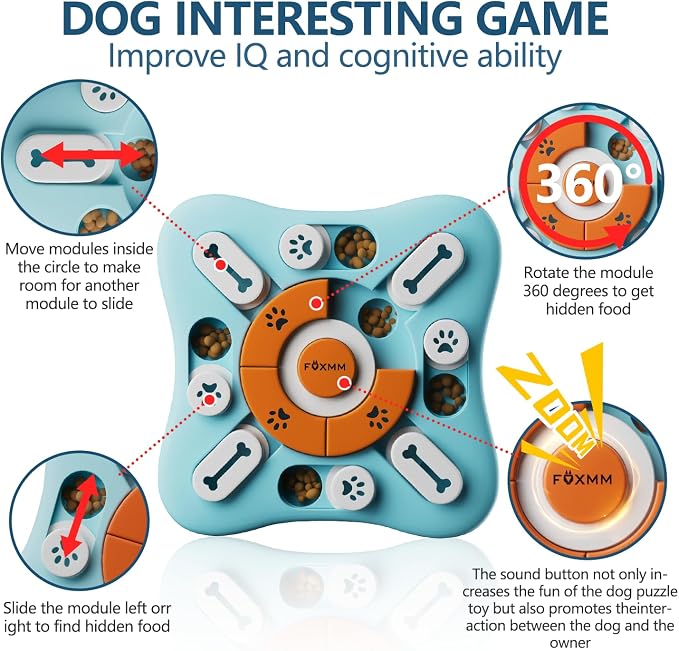 FOXMM Interactive Dog Treat Puzzle Toys for IQ Training&Mental Stimulating | Fun Slow Feeder,Large Medium Small Dogs Enrichment Toys with Squeak Design,Ideal Gifts for Puppies,Cats,Dogs