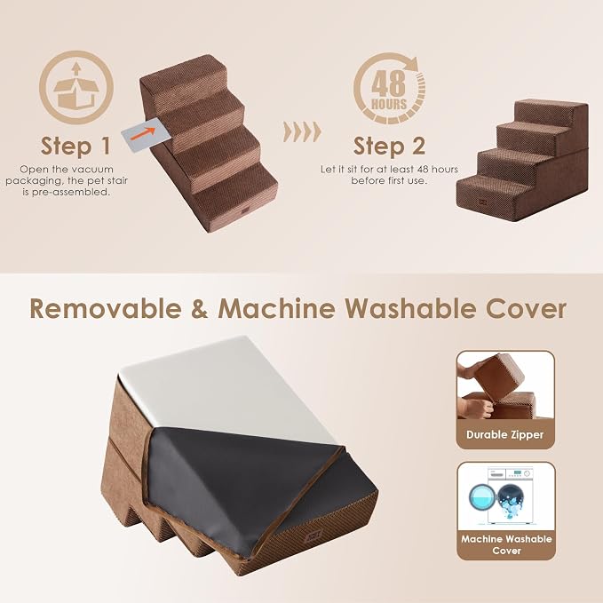 EHEYCIGA Dog Stairs for Bed 18" H, 4-Step Dog Steps for High Bed, Brown | Pet Steps for Small Dogs and Cats, Non-Slip Balanced Pet Ramp Indoor