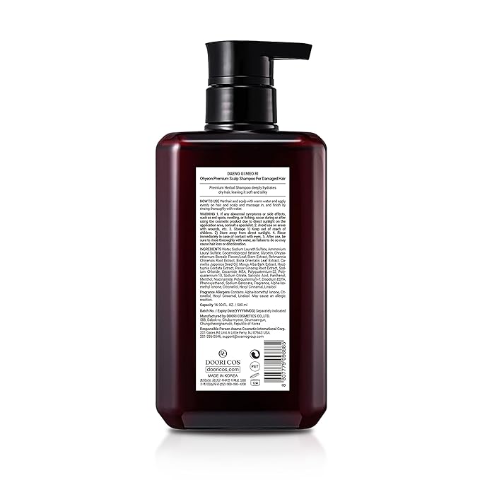 Daeng Gi Meo Ri - Ohyeon K-Beauty Hair Growth Shampoo | Herbal Power for Thinning, Damaged, Oily Hair | Scalp Care & Dandruff Relief with Ginseng, Salicylic Acid. 500ml/ 16.90 FL OZ