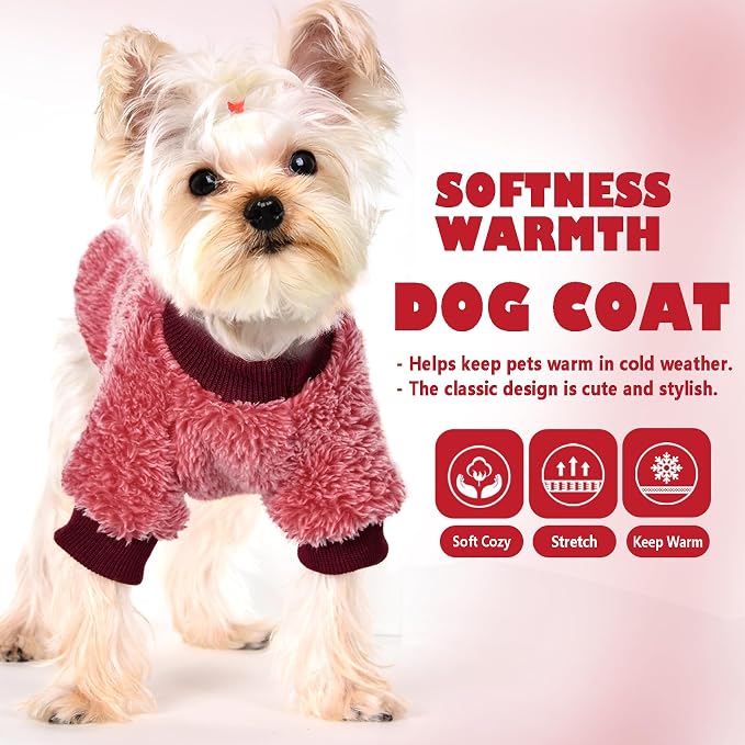 Fleece Dog Sweater,Dog Christmas Outfit,Soft Fuzzy Warm Clothes for Small Dogs Girl Boy,New Year Winter Coat Flannel Puppy Jacket Pet Clothes Outfit Sweater for Chihuahua(M, Red)