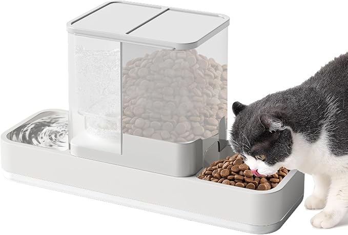 Yummy Sam Automatic Small Pet Feeder and Water Dispenser, White