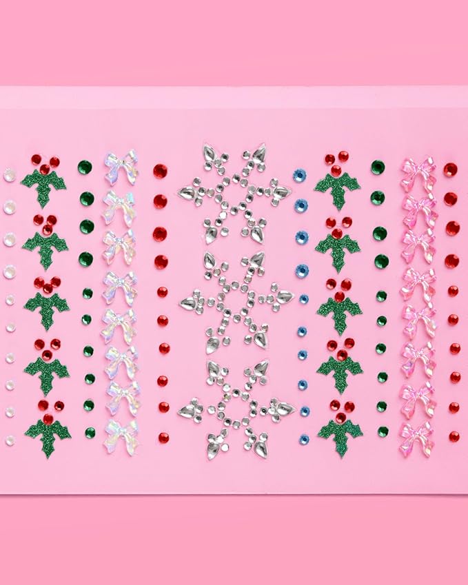 xo, Fetti Holiday Face Gems - 89 pcs. | Christmas Face Stickers, Snowflake Rhinestone Accessory, Winter Wonderland Party Decorations