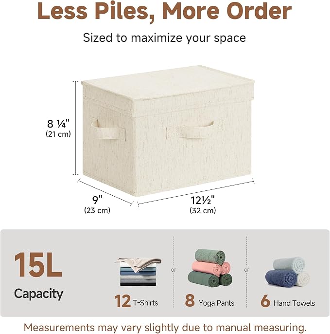 StorageWorks Fabric Storage Bins with Lids, Large Closet Storage Bins | Flip-Top Lid, 3 Handles, Collapsible, Stackable, for Clothes Blankets, Multi-Purpose, Medium, Rustic Linen, 2-Pack