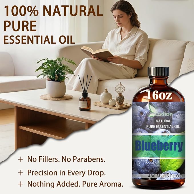 Blueberry Essential Oil - Blueberry Oil for Diffuser, 16 Fl Oz(480ml) | Candle Making, Soap Making, aroma, Strong Scent, Pure, Natural, Home Fragrance, Massage, Large Bottle