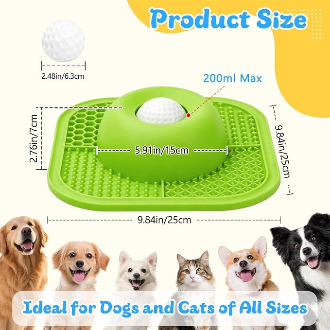 Slow Feeder Dog Bowls & Lick Mat for Liquid and Thick Treat, Anti-Slip Dog Lick Bowl with Interactive Rolling Ball, 5/6 Cup Pup Licking Toy for Large Medium Small Dogs and Cats Green