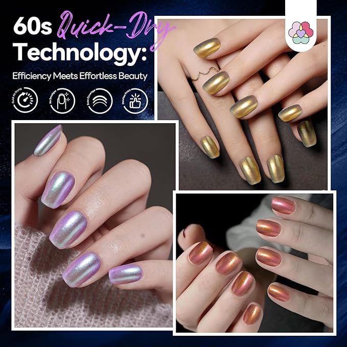SAVILAND Chrome Nail Polish Set: 12-Free Chameleon Holographic Nail Polish Quick Dry 6 Colors Metallic Fingernail Polish Nail Lacquer Set Nail Art Galaxy Nails DIY Christmas Gift For Women 8ml