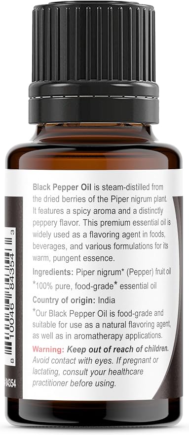 Viva Doria Black Pepper Essential Oil, 100% Pure, Natural Black Pepper Essential Oil, Undiluted, for Aromatherapy | Food Grade, 15 mL (0.5 Fluid Ounce)
