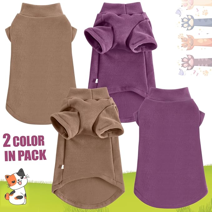 Idepet Sphynx Cats Sweater 2 Pack,Turtleneck Hairless Cat Shirt Soft and Warm Kitten Clothes with Sleeves Pullover Pet Winter Pajamas Jumpsuit for Cat Puppy (Purple&Brown, Medium)