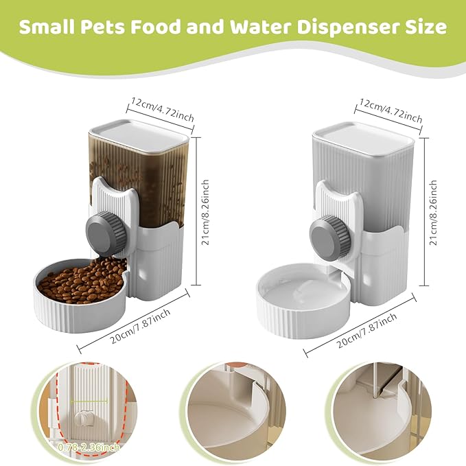 Hanging Cage Auto Pet Food Bowl Water Bottle Dispenser, 1L, Grey | Auto Gravity Pet Feeder and Waterer Set, Kennel Feeding Station, Crate Feeder Dish, For Rabbit Puppy Cats Ferret