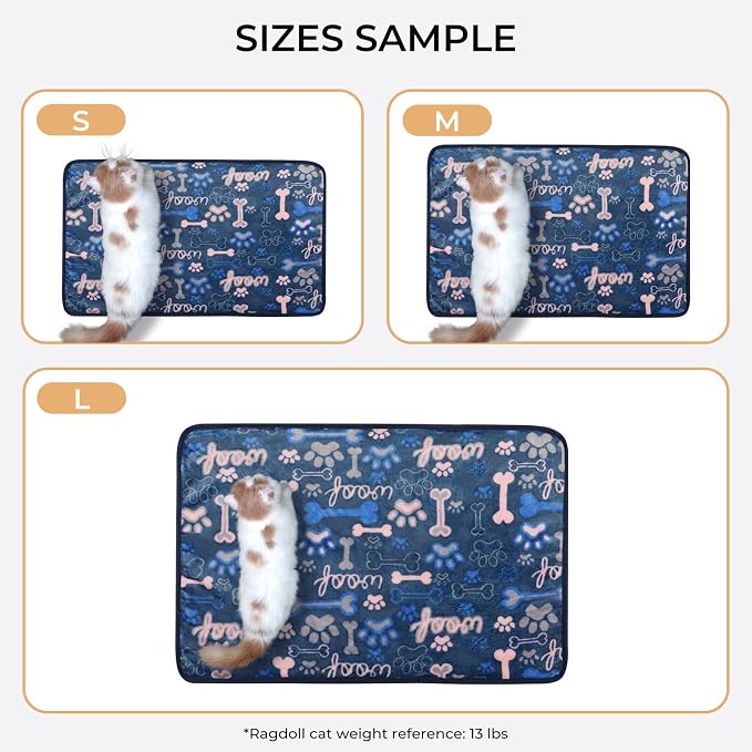 Luciphia 3 Pack Soft Fleece Dog Blankets for Medium Dogs Puppy Cats,30"x20" | Washable Throw Blanket for Crate, Couch, Bed, Travel. Cute Paw & Bone Print. Puppy Essential, Dog Gift,Khaki/Blue/Navy