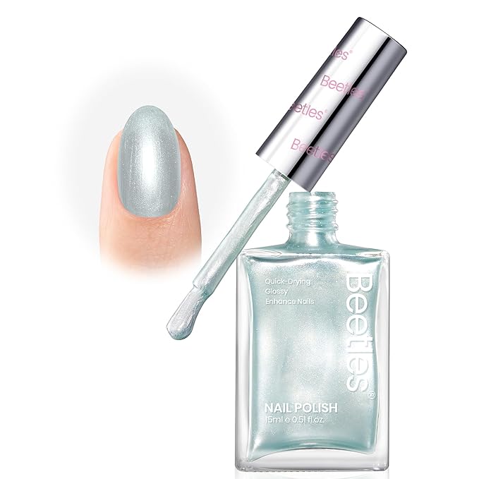 Beetles Pearl Nail Polish - 15ml Blue Quick Drying Nail Polish Shimmer Glitter Bubble Blue St Patricks Day Nails Art Lacquer Shimmer DIY Manicure Gift for Women