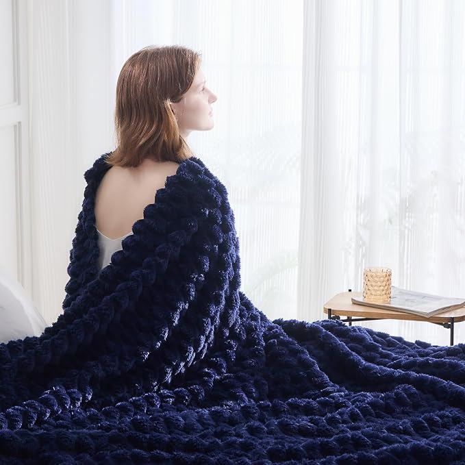 NEWCOSPLAY Fleece Clouds Cozy Queen Blanket for Couch, Dark Navy, 90"x90" | Premium Silky Flannel Blanket, Soft Lightweight Fluffy Throw Blanket for Bed Sofa Decor, Gift for All Season Use