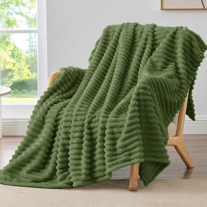 BEDELITE Ribbed Twin Blanket for Couch & Bed, Moss, 60"x80" | Ultra-Soft Plush Fleece, Cozy, Warm Yet Lightweight, Ribbed Texture, Home Decor, Machine Washable, Giftable, All-Season Use