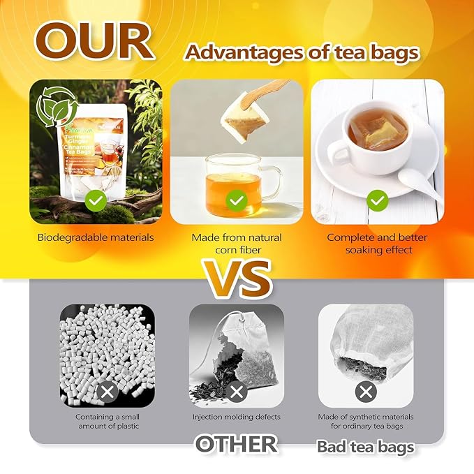 120 Premium Turmeric Ginger Cinnamon Tea, Turmeric Ginger Herbal Tea, Digestive Support, Vegan, Sugar Free, Caffeine Free, Daily Wellness Tea, Gift Choice, Rich & Warming Taste