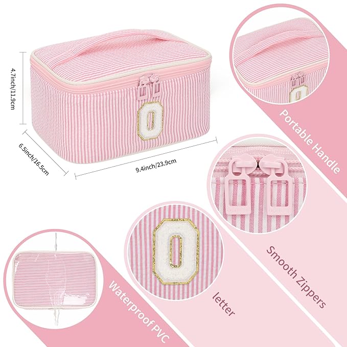 OCHEAL Makeup Bag Valentines Day Gifts for Women, Monogram Cosmetic Bag Pink Travel Makeup Case Beauty Toiletry Bag Organizer Personalized Gifts for Girls Bridesmaid, Sister, Wife, Friends Initial O