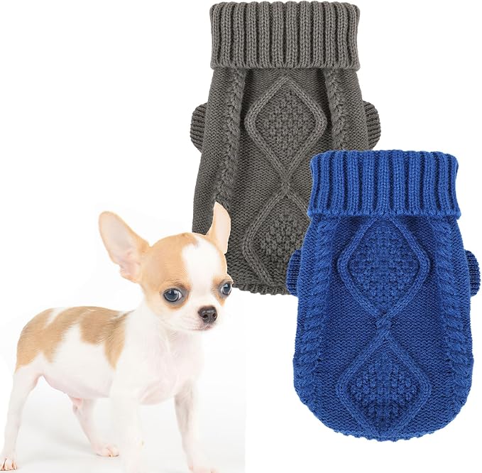 2 Pieces Dog Sweater for Small Dogs Winter Warm Dog Knitted Sweaters Cute Puppy Clothes for Chihuahua Teacup Yorkie Pet Cat Knitwear Turtleneck Thick Clothing Medium(7.3~11.3lbs)