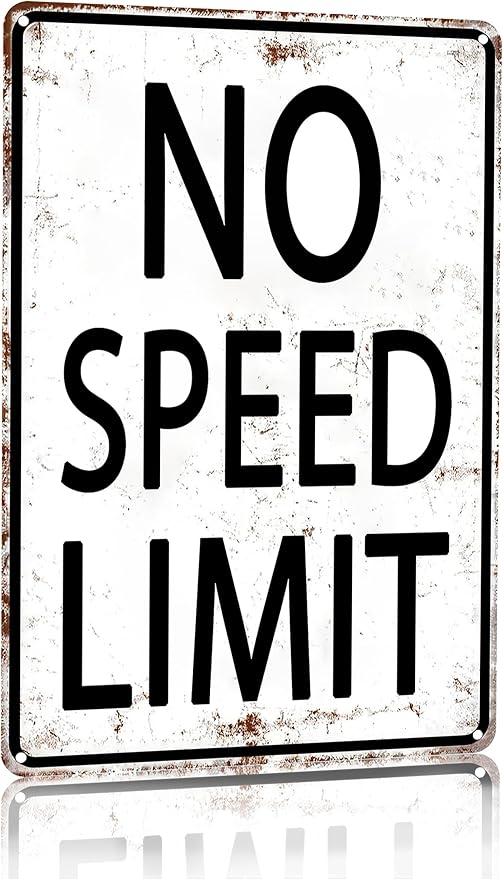 Crazysign Boys Gifts Retro Tin Sign No Speed Limit Sign for Boys Room Man Cave Garage Bedroom Vintage Style Wall Art Decor 8 x 12 Inch (3096)