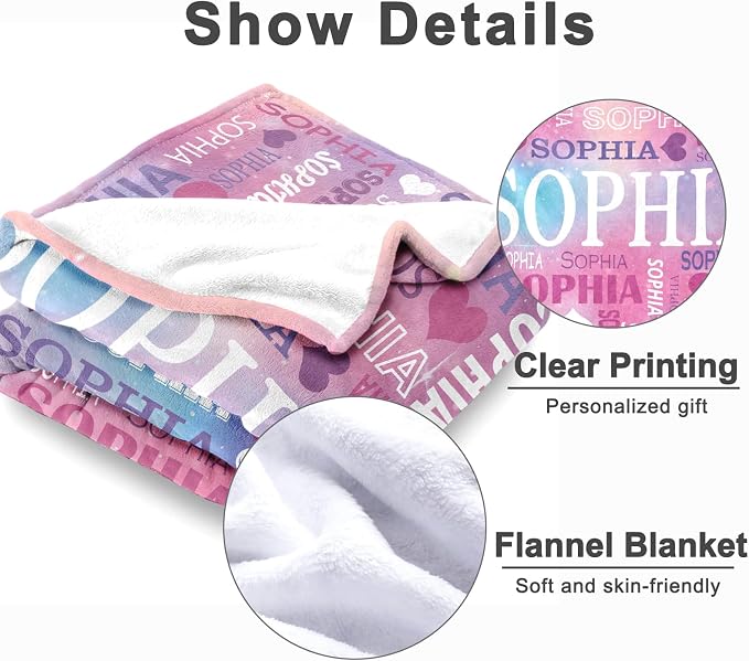 Yofair Ships Next Day, Personalized Blanket Gifts for Teen Girls Custom Blanket with Name Flannel Throw Girls Blankets Customized Daughter Gifts for Kids Adult