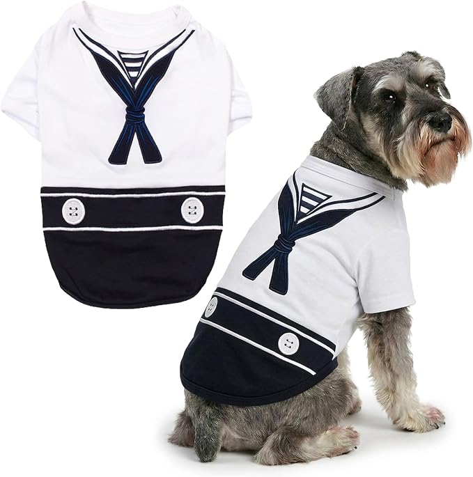 Parisian Pet Sailor Dog Costume - 100% Cotton Dog Clothes for Large Dogs Boys - Lightweight, Breathable Puppy Outfits - Funny French Bulldog Clothes - Cute Navy Pet Shirt - Stretchy T Shirt for Dogs