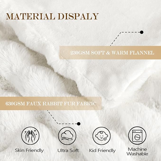 Latepis White Faux Fur King Cozy Bubble Blanket Soft Fuzzy Thick Living Room Blankets for Bed Sofa Bedroom Plush Fluffy Warm Blankets for All Seasons Luxury Throw Blanket 90x108 Inch, 860gsm