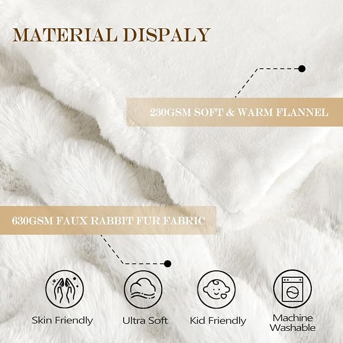 Latepis White Faux Fur Queen Blanket Cozy Bubble Soft Fuzzy Thick Living Room Blankets for Bed Sofa Bedroom Plush Fluffy Warm Blankets for All Seasons Luxury Throw Blanket 90x90 Inch, 860gsm