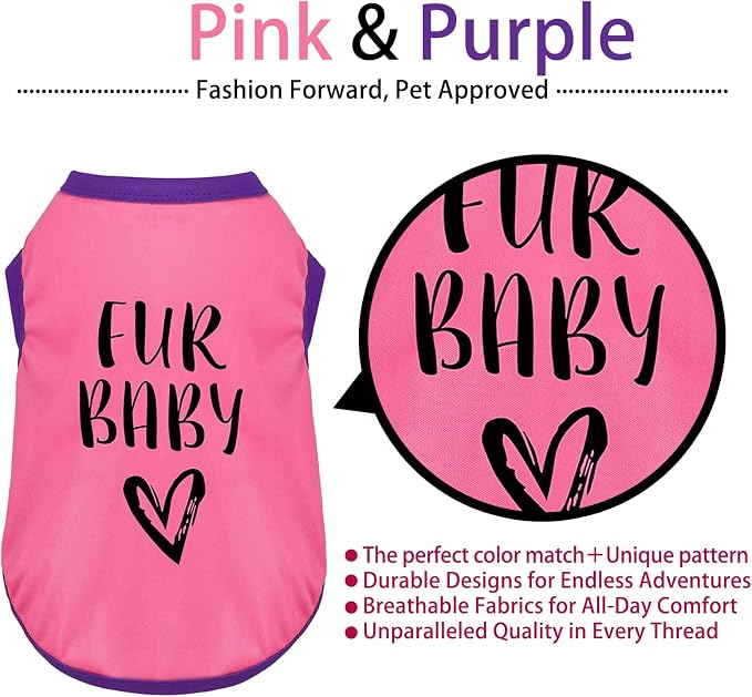 Color-Blocked Dog Tank Top with Playful Heat Transfer Designs – Lightweight Polyester Shirt for Small,MediumDogs, Perfect for Casual Outings.Fur Baby Pink XS