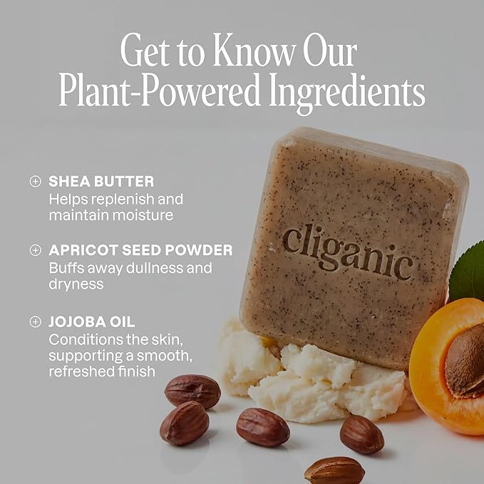 Cliganic Exfoliating Bar Soap – Body Scrub Soap with 98% Natural Ingredients Cleanses, Smooths & Revitalizes Skin, Moisturizing Soap Bar - Cypress Neroli (2 Pack)