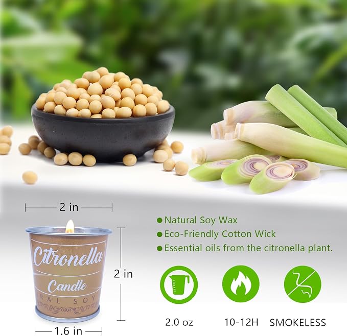 12 Pack Citronella Candle Set Made with Citronella Oils and Natural Soy Wax, 140 Hour Burn Time, 2 oz Small Coffee Brown Bucket Candles for Patio, Home, Backyard, Camping