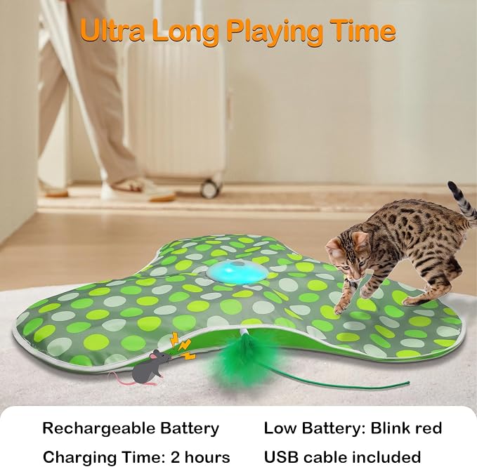 Interactive Cat Toys,Moving Concealed Feathers Toy for Indoor Cats | Mouse Squeaky,Touch Activated,Cat Kitten Toy Exercise Toys for Indoor Bored Adult Cats,Rechargeable Cat Stimulation Teaser