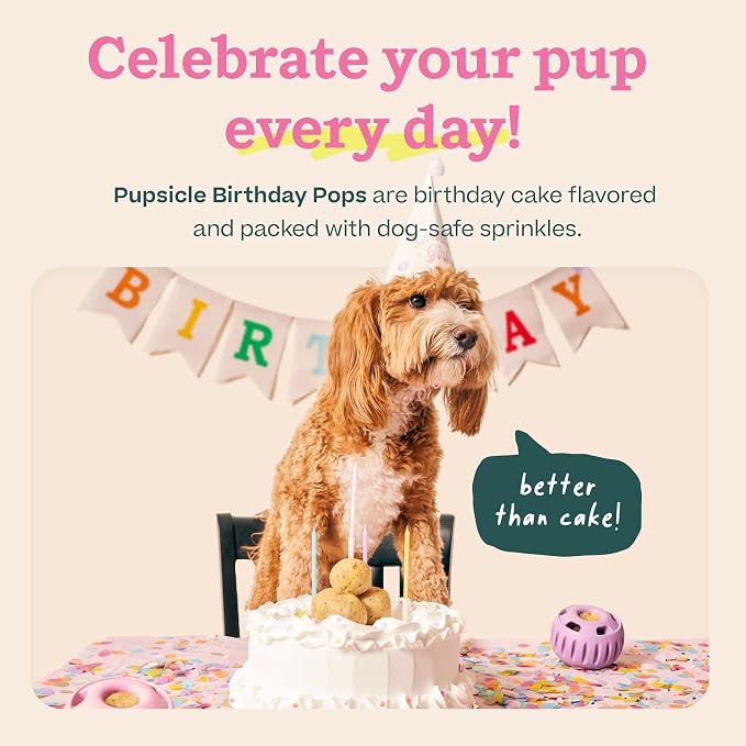 WOOF Pupsicle Birthday Refill Pops Dog Treats, Small | Fits small Pupsicle, pre-made birthday treats, naturally sweet, cake flavor, long-lasting enrichment, shelf stable