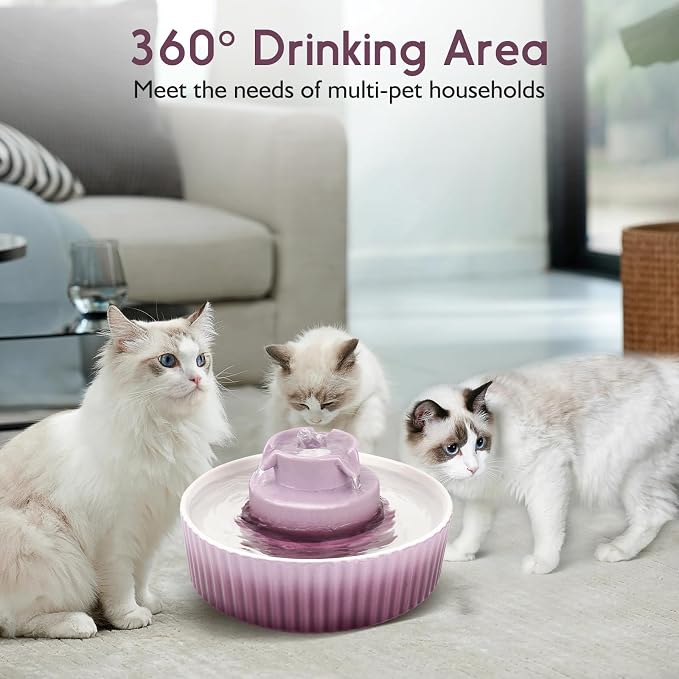 Lawfery Ceramic Cat Water Fountain, 2.1L/71oz Cupcake Pet Fountain | 3 Carbon Filters, 2 Quiet Pumps, Heavy Ceramic Body, and 360° Drinking Area, Drinking Bowl for Indoor Cats and Small Dogs