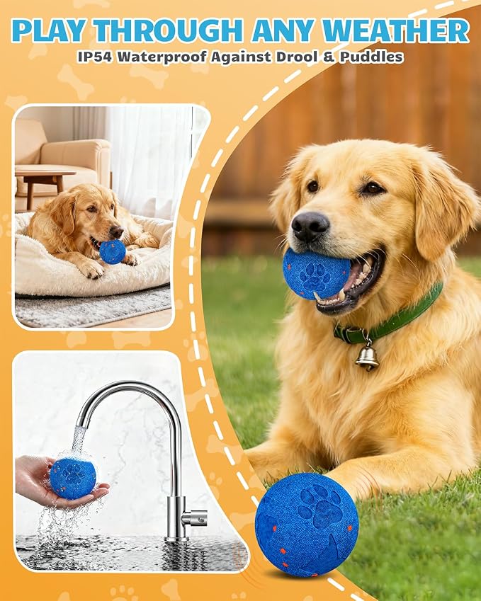 Interactive Dog Ball for Large Dogs, Self Moving Toy with Bouncing & Vibrating, 3.1" Chew-Resistant E-TPU, Indestructible, IPX7 Waterproof, Low Noise, Gift Bag – Perfect for Medium/Large Breed Dogs