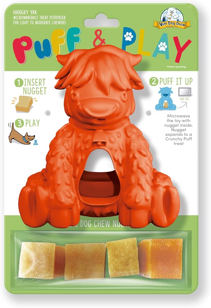 Yeti Puff & Play Interactive Dog Toy, Nugget Treat Dispenser, Orange Yak