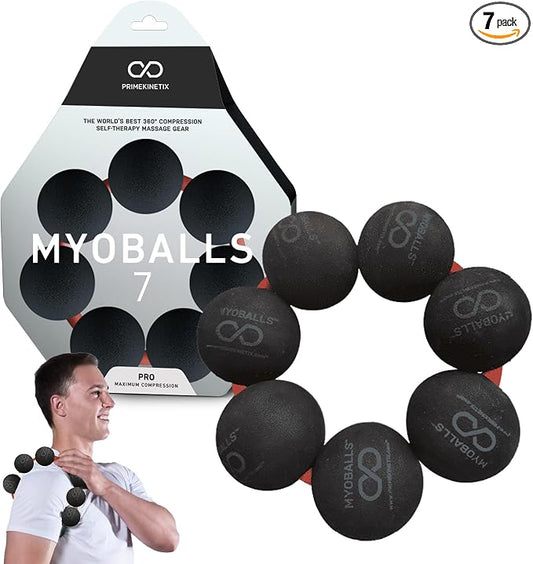 PRIMEKINETIX MyoBalls Massage Therapy Balls - 360° Relief for Plantar Fasciitis, Shin Splints, Tight Calves & IT Band - Deep Tissue Trigger Point Tool for Athletes & Active Lifestyles - 7 Ball Set