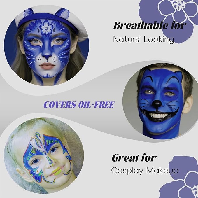 Blue Face Body Paint,Water-based Cream Painting,Blendable Face paint for Halloween Avatar Smurf Mystique Cosplay, Costume, Parties, Stage, Theater, SFX Special Effect Makeup