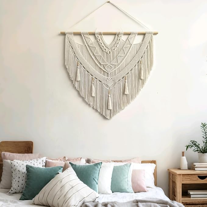 guzhiou Large Macrame Wall Hanging, Boho Woven Tapestry Decor Art, 43"x40" | Handmade bohemian woven tapestry for bedroom, living room, apartment. Perfect Boho style wall decor art for weddings, parties
