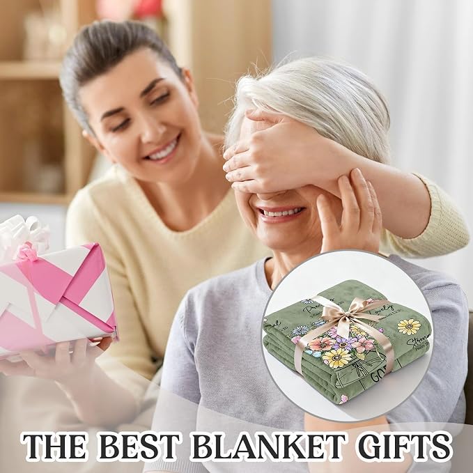 Christian Gifts for Women, Christian Birthday Blanket with Flowers | Religious Christmas Spiritual Baptism Gifts for Grandma Nana Mom Female Friend Sister, Throw Blankets 80''x 60'', Sage Green