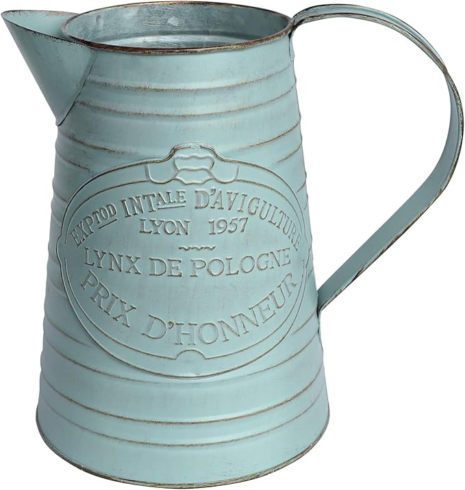 Shabby Chic Metal Jug Vase Pitcher Flower Holder for Home Decoration