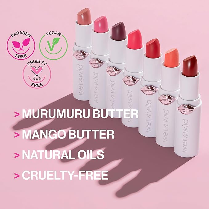 wet n wild Mega Last High-Shine Lipstick Lip Color, Infused with Seed Oils For a Nourishing High-Shine, Buildable & Blendable Creamy Color, Cruelty-Free & Vegan - Rosé And Slay