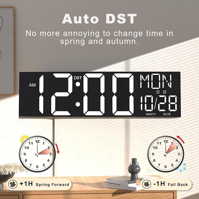 JALL 30" Extra Large Digital Wall Clock, Giant LED Wall Clock with Remote Control, Digital Clock with Jumbo Numbers for Living Room, Gym, Warehouse, Office, Home Decor, Plug-in, White
