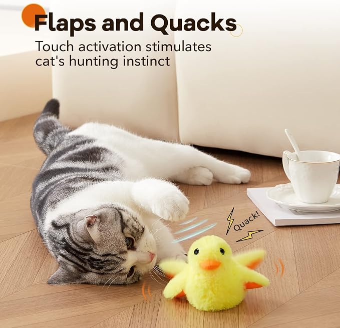 Potaroma Cat Toys Rechargeable Flapping Duck with SilverVine Catnip, Lifelike Quack Chirping, Touch Activated Kitten Kicker Plush Interactive Exercise Toys for All Breeds | Lifelike Quack Chirping, Touch Activated Kitten Kicker Plush Interactive Exerci...