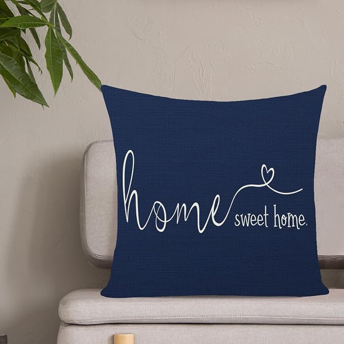 Home Sweet Home Quotes Farmhouse Pillow Covers 18x18 Inch,Farmhouse Decorative Lumbar Throw Pillow Case Cushion Cover,Housewarming Gift,Blue